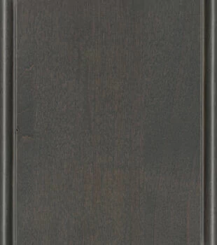 This finish color for rustic Knotty Alder kitchen & bath cabinets is shown in the Shell Gray stain by Dura Supreme Cabinetry. A medium to dark gray stained cabinet color with a cool gray undertone.